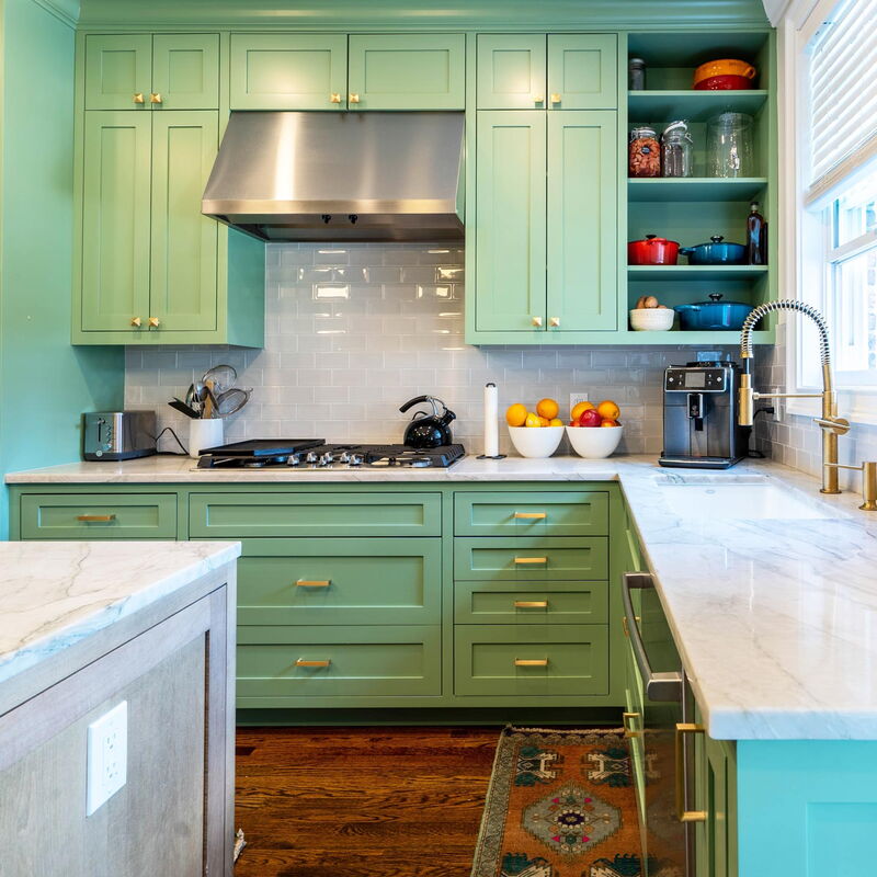 Kitchen design, counter, Sink, stovetop